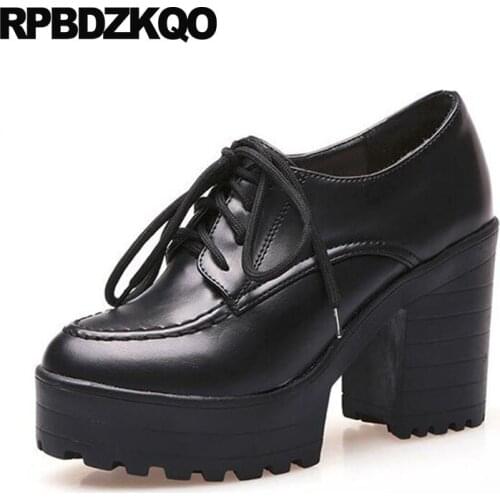 Punk Rock Boots Women Big Size Cheap Waterproof Shoes Plus Round Toe Chunky High Heel Booties Fall 10 Platform Gothic Lace Up