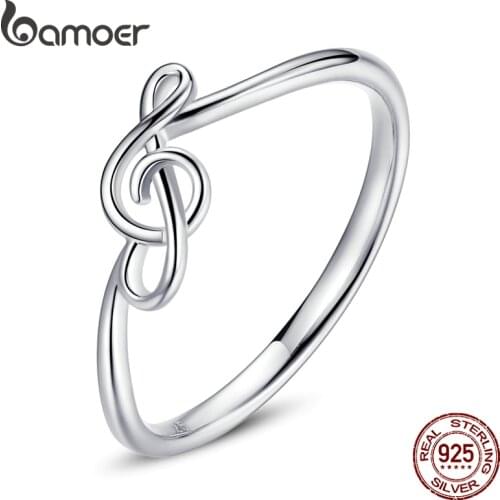 Bamoer 925 Sterling Silver Vintage Music Note Ring for Women Fine Jewelry, Classic Design Silver Ring for Girl