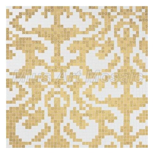 Gold batterfly style gold mirror & white color art mosaic tile mural KL100