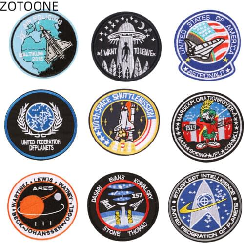 ZOTOONE Sew on Round Badge Patch for Clothes Jeans Rocket Planet Embroidered Patches for Clothing DIY for Kids Fabric Applique G