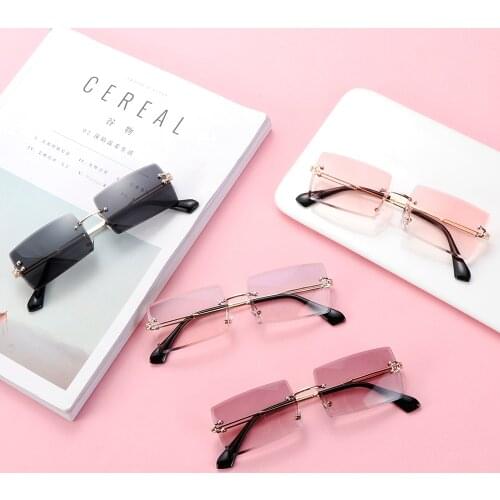 1PC Rimless Rectangle Sunglasses UV400 Unisex Trendy Anti-Reflective Gradient Small Traveling Style Eyewear Fashion Accessories