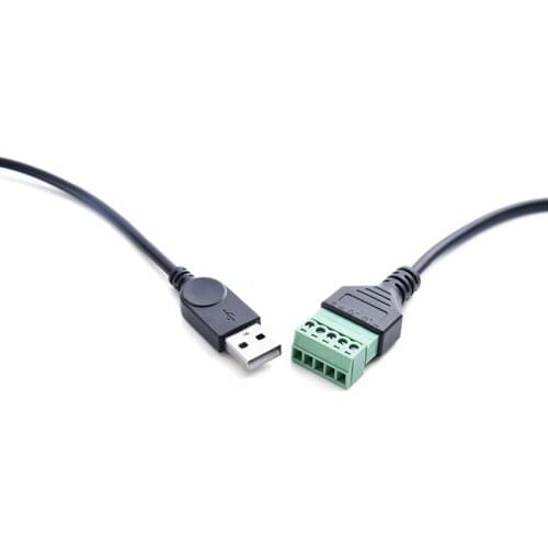 10pcs/lot USB 2.0 Type A Male to 5 Pin Screw Connector with Shield Solderless Terminal Plug Adapter Cable Cord 30cm 1ft USB2.0