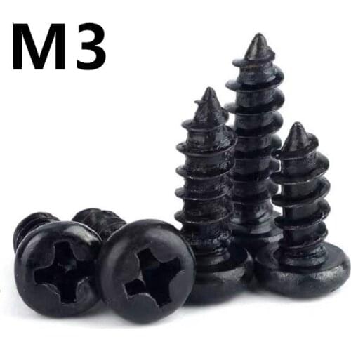 1000pcs/lot M3x6/8/10/12/14/16/18/20/25/30/50mm GB845 PA Black 304 stainless steel round head micro pan head cross tapping screw