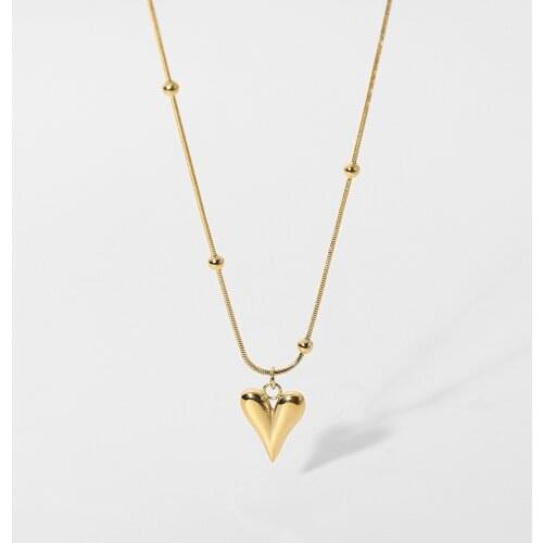 14k Gold Plated Stainless Steel Heart Pendant Necklace For Women Thin Snake Chain Choker Jewelry Accessories