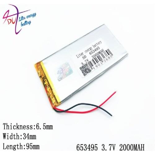 3.7V,2000mAH,653495 PLIB; polymer lithium ion / Li-ion battery for GPS,mp3,mp4,mp5,dvd,bluetooth,model toy mobile bluetooth