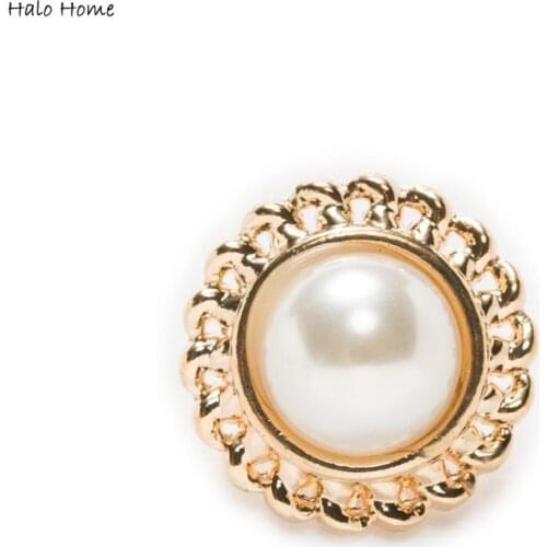 5pcs Pearl Round Shank Gold Plating Metal Button Sewing Replace Scrapbook Handicrafts Cloth Headware Coat Sweaters Decor 18-25mm