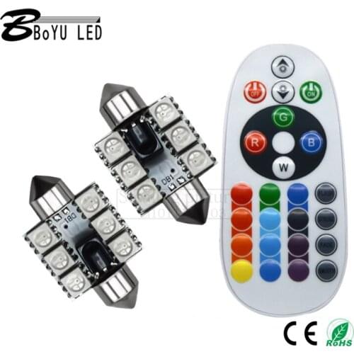 7 color high quality double tip RGB roof light room light reading light 5050-6smd license plate light car LED bulb