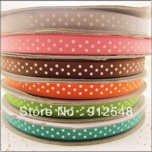 Ann Fashion Accessories free shipping 3/8" 9mm dot Printed Ribbon grosgrain ribbon,Garment accessories,6 color mix,yd9007