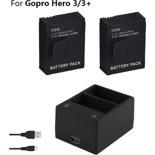 For Gopro Hero 3 Battery 3.7V AHDBT-301 Hero3 Battery USB Dual Charger Battery case For GOPRO 3+ 302 Action camera accessories