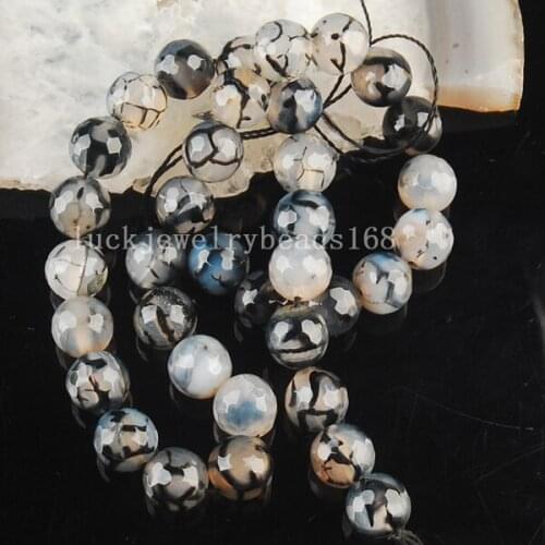 Free Shipping Fashion Jewelry Beautiful 8mm Black Dragon Veins Carnelian Faceted Round Loose Beads FG6387