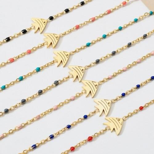 ZMZY Ocean World Fish Satellite Enamel Beads Stainless Steel Bracelets Colorful Thin Minimalist Bracelet