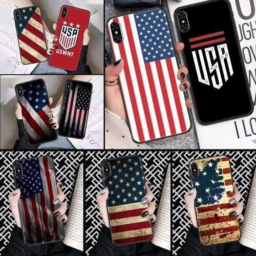 America USA Flag Phone Case Cover Hull For iphone 5 5s se 2 6 6s 7 8 12 mini plus X XS XR 11 PRO MAX black soft bumper trend