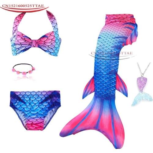 2020 Girls Kids Children Mermaid Tails for Swimming Costume Swimmable Bikini Bathing Swimsuit Little Mermaid Tail Cosplay Wigs