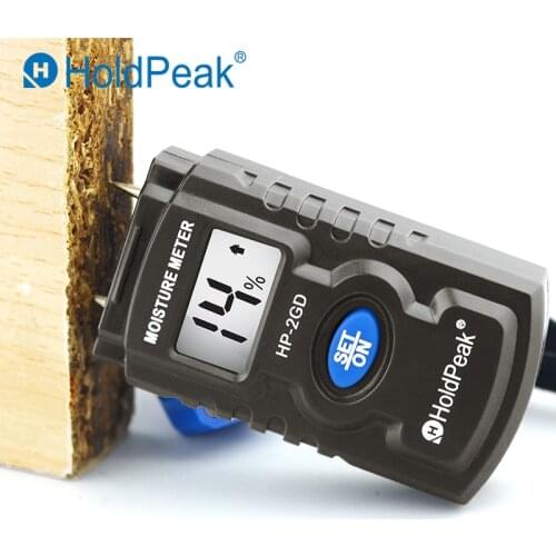 HoldPeak HP-2GD 3-in-1 Two Pin Mini Digital Wood Moisture Meter Wood Humidity Tester Timber Damp Detector with Large LCD Display