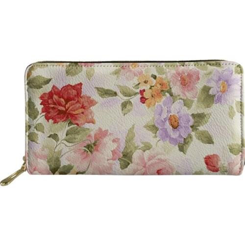 Elegant Floral Print Woman Wallet PU Leather Travel Lightweight Women Purse With Coin Pocket Card Holder Long Wallet for Lady