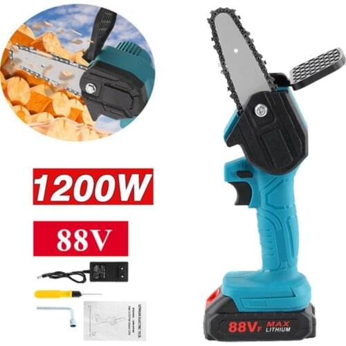 88V Electric Pruning Chainsaw Mini Woodworking Logging Saw One-handed Garden Tool w/ Lithium Battery & Charger EU Plug