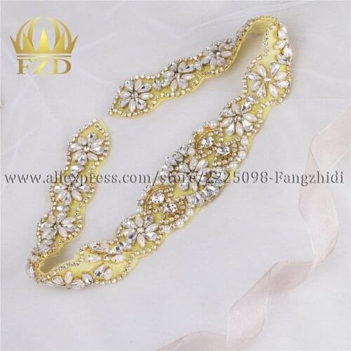 FZD 1 PIECE Sewing Hotfix Crystal Beaded Rhinestone Applique Bridal Dresses trim sash For bridemaid dress