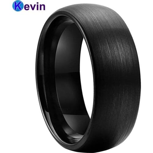 Classic Men Ring Women Black Tungsten Ring Domed Brushed Finish 6MM 8MM Comfort Fit