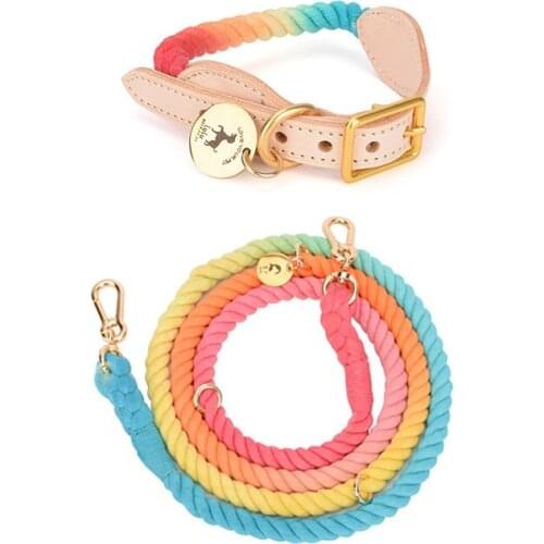 Good-Looking Multi-Purpose Hand-Knitted Pet Dog Necklace Outdoor Colorful Necklace Rope Round Dog Collar Cotton Dog Pet Products