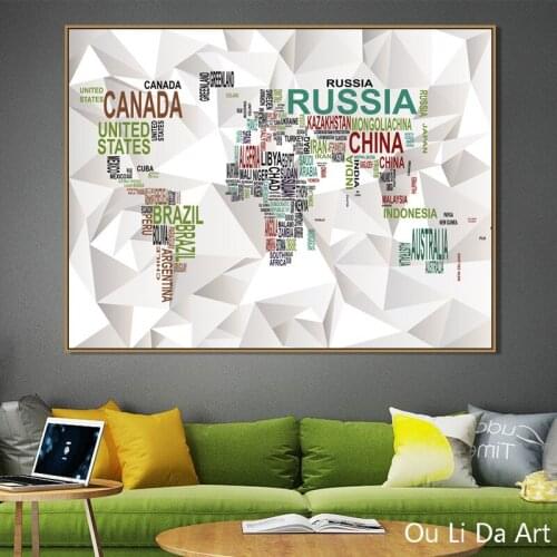 No frame minimalist nordic world map of color words art prints poster wall picture canvas painting printed on canvas decoration