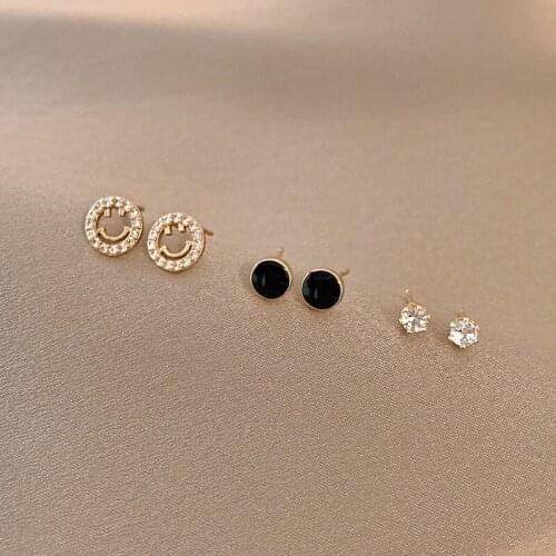 Fashion Trend Small Fine Stud Earrings Micro Inlaid Zircon 3PCS/Set Bow Snowflake Style Earrings For Women Girls Banquet Party