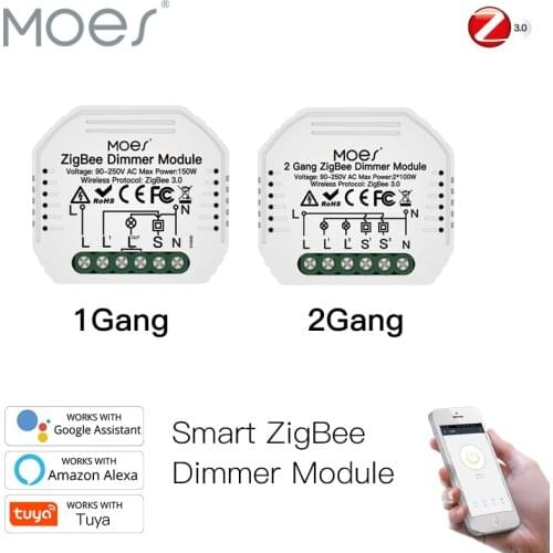 Moes Mini DIY Tuya ZigBee Smart 1/2 gang Light Dimmer Switch Module Hub Smart Life App Alexa Google Home Voice Control