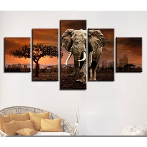 5 Pieces Elephant Sunset Tree Landscape 5 d diamond painting full round diamond embroidery Multi Panel scenery home decor,N647