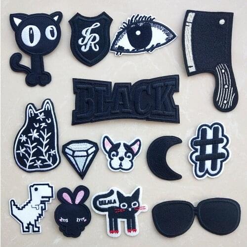 Fashion Embroidery Patches for Clothes Jacket Jeans Appliques Stickers Clothing Badges Iron on Patch Black White Animal Letter