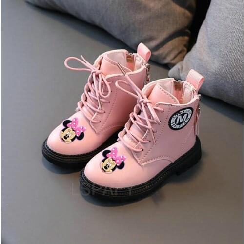 New Autumn Minnie Mouse Kids Boots Girls Boys Toddler Baby Shoes Fashion 1 2 3 4 5 Years Old Zip Design Easy to Wear Boots