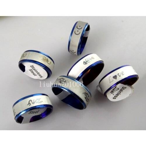 Wholesale 36 pcs Blue Stainless Steel Rings Fashion Jewelry