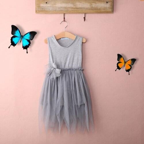 Baby Girls Dress Little Angel Kids Vintage Gray Sleeveless Tulle Kids Party Dress 2-7