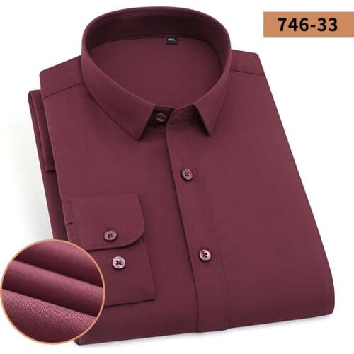2020 Stretch Easy Care Shirt Formal Business Office Working Wear Bamboo Fiber Fashion Mens Regular-fit Long Sleeve