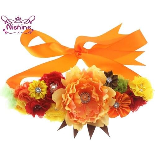 Rhinestone Polygonal Flowers Women Sash Boutique Handmade Floral Wedding Dress Waistband Maternity Belt DIY Party Decoration