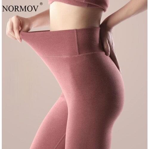 NORMOV Keep Warm Leggins Thick Winter Inner Wear Skinny Pants Breathable High Waist Plus Velvet Solid Slim Leggings Women