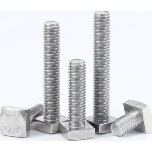 2Pcs M8 Stainless Steel 304 Square head Screws T-Type Quartet Header Screw Mechanical Bolts Bolt 12mm-80mm Long