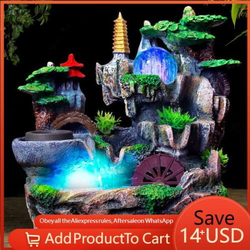 LX903 Resin Water Fountain Feng Shui Ornament Meditation Helps Aromatherapy Desktop Indoor Air Humidifier Home Decoration