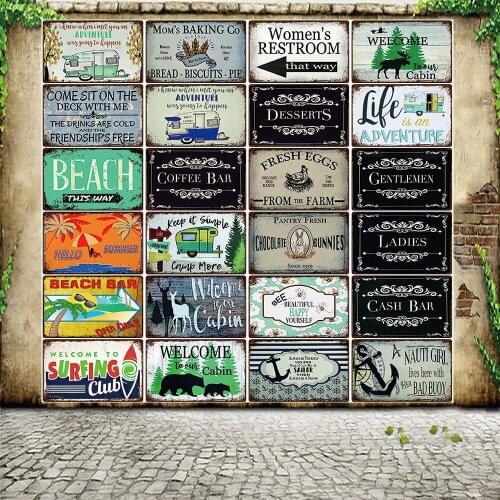 [ WellCraft ] Beach Bar This Way Welcome Summer Party Metal Sign Tin Poster Home Decor Bar Wall Art Painting 20*30 CM Sizer L16