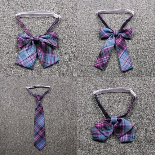 Japanese JK Uniform Accessories Plaid Bow Tie for Girls Purple Color School Sailor Suit Uniform Accessories Flowers Tie