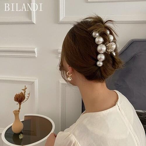 Bilandi Elegant Big Pearl Grab Clip Large Acetate Hair Clip Crab Hair Claws For Women Girl Hair Accessories Hair Style Make