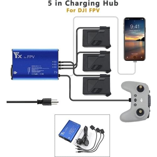 5 in 1 Battery Charger Hub for DJI FPV Drone Remote Controller SmartPhone Charging Hub Intelligent Rapid Charger Accessories