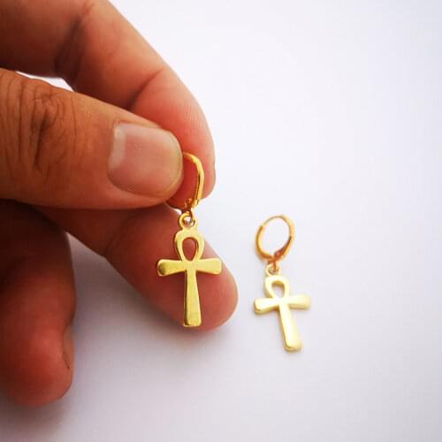 Womens Gold Color Hoop Earrings Egyptian Ankh Cross Female Brincos Pendientes For Women Egypt Jewelry Party African Gift
