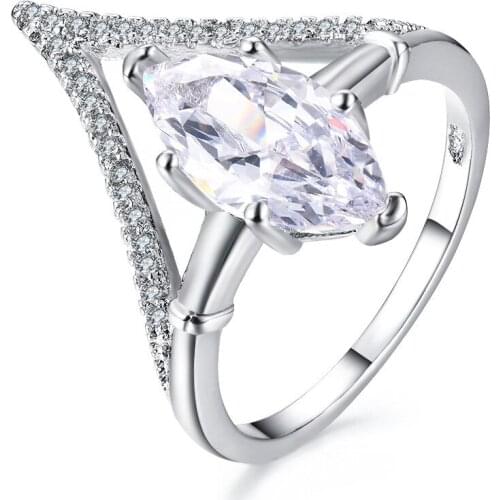 Hainon New Arrival Vintage Silver Color Filled Wedding Rings For Women Fashion Jewelry Luxury White Oval Zircon Engagement Ring