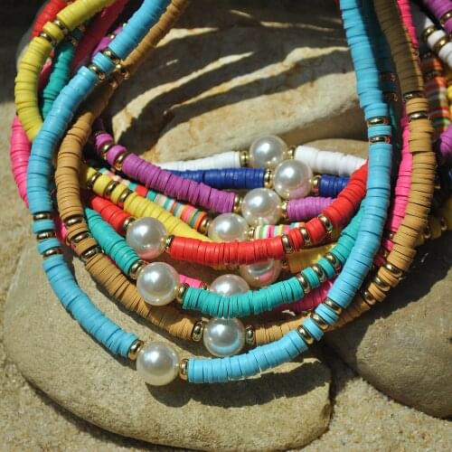 Donarsei Bohemian 6mm Colorful Soft Pottery Choker Necklace For Women Summer Beach Imitation Pearls Clavicle Chain Boho Jewelry