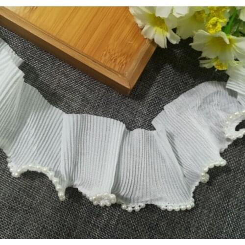 1Yards New Guipure White Beaded Lace Fabric Ribbon 5.5cm Beaded Fabric Elastic Lace Trim Elastic Lace Ribbon Sewing Applique K49