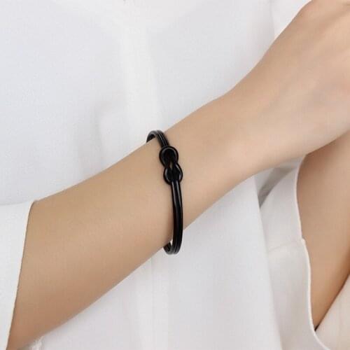 10pcs) Fashion 5MM Black Stainless Steel Knot Bracelet Bow Knuckle 3 Colors Open C Style Cuff Woman Men Bracelet Jewelry