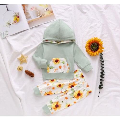 Autumn Winter Kid Baby Toddler Girl 2PCS Clothes Lounge Set Long Sleeve Hooded Sweater Long Pants Outfits Set 3 16 18 24 Month