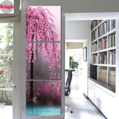 3pcs Diamond Embroidery Painting 3D Full Drill 5d Diamond Mosaic Cross Stitch Triptych Vertical Sakura DIY landscape Decor Gifts