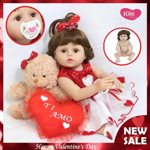 48cm Full Sillicone Body Reborn Baby Dolls with Bear Toy Best Friend for Valentines Day