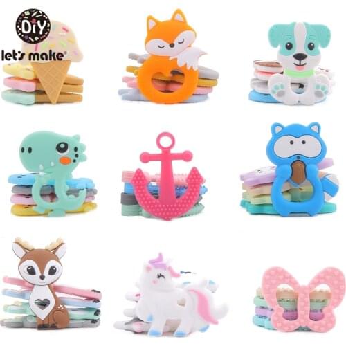 LetS Make Cartoon 5Pc Silicone Baby Teether Charms Diy Toys For Pacifier Chain With Crib Mobile Bed Hanging Rattle Baby Teether