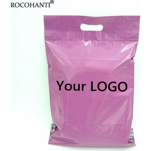 100X Custom Logo Printed Self-Adhesive Poly Mailer Plastic Mailing Bags With Handle for Gift Packaging Shipping Bag Purple Color